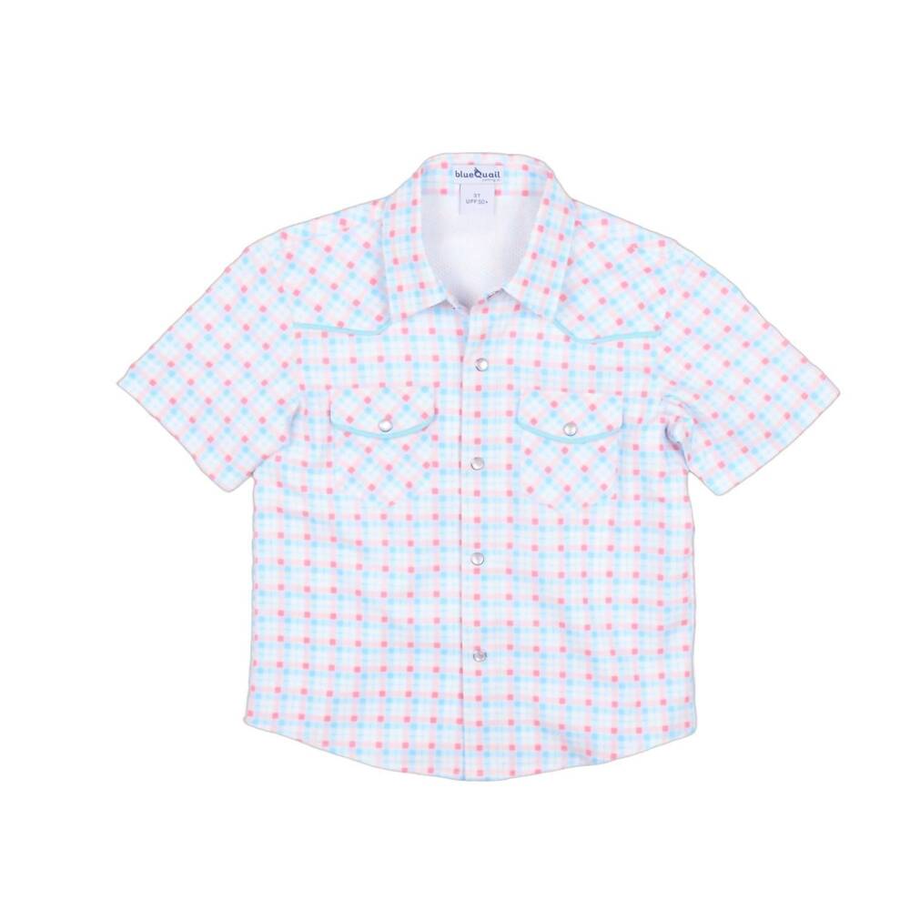 NEW BLUE QUAIL CLOTHING CO. kids liberty plaid pearl snap short sleeve shirt in
